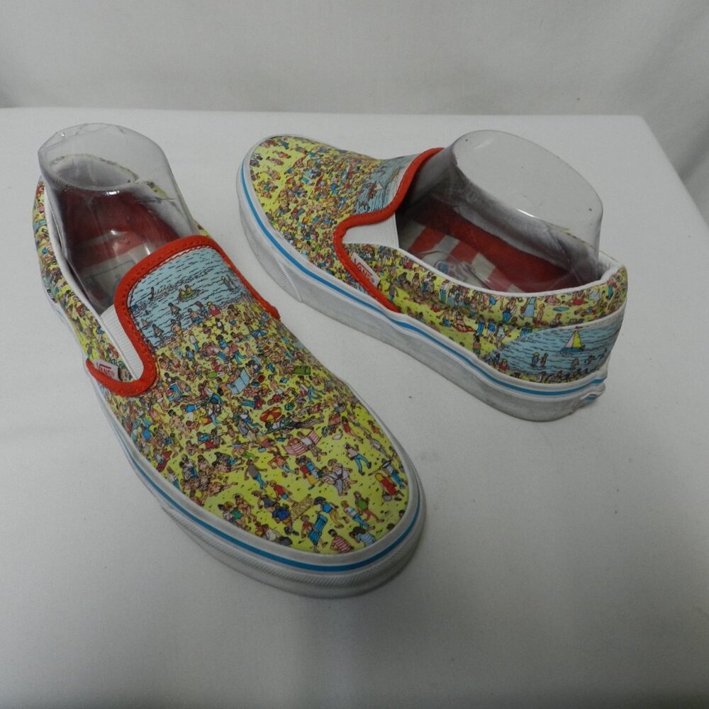 Vans Slip-On Sneakers Yellow Beach Crowd Print with Red Trim - Picture 2 of 11